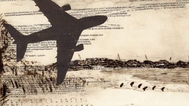 Monica Oppen, <i>First Arrival at Bonna Point, Kurnell</I>, 2017, drypoint and relief print (detail).