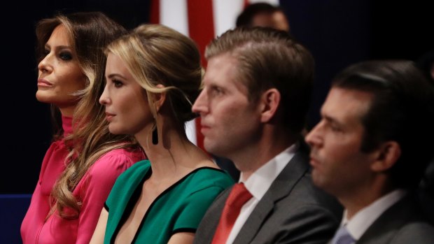 Melania Trump with Ivanka Trump, Eric Trump and Donald Trump Jr, who some foreign businesses and leaders will want to cozy up to. 