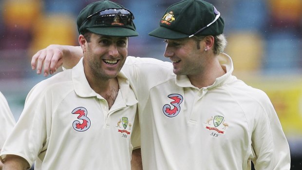 Friendly beginning: Katich and Clarke at the Gabba back in 2005. 