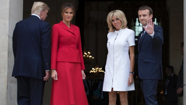 Emmanuel Macron, his wife Brigitte, welcome Donald Trump and Melania in Paris.