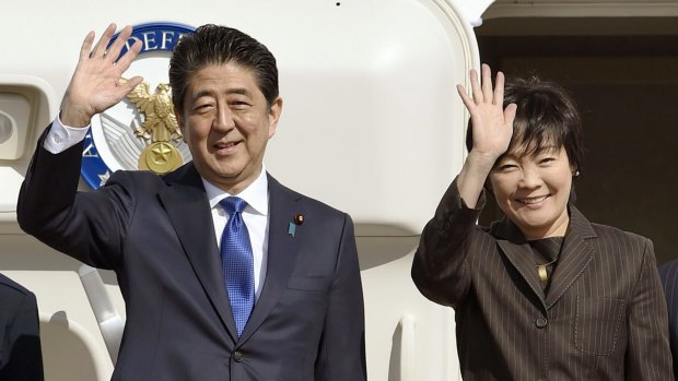 Japanese Prime Minister Shinzo Abe and his wife, Akie, leave for New York on Thursday.