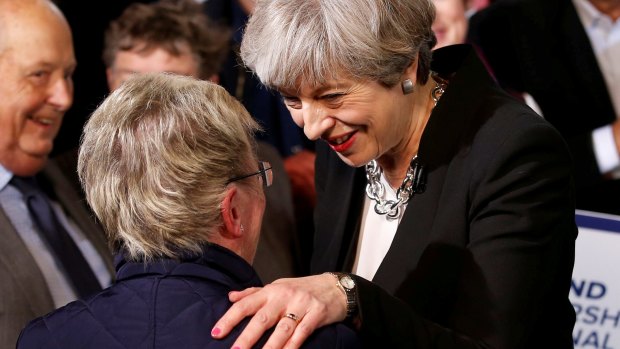 Prime Minister Theresa May meets supporters after delivering her first speech of the campaign on Wednesday.