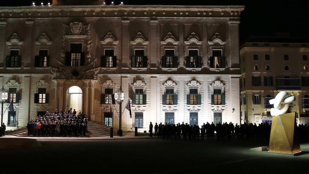 EU and African leaders attend the opening ceremony of a summit on migration at the Auberge de Castille palace, the Prime Minister's office, in Valletta, Malta.