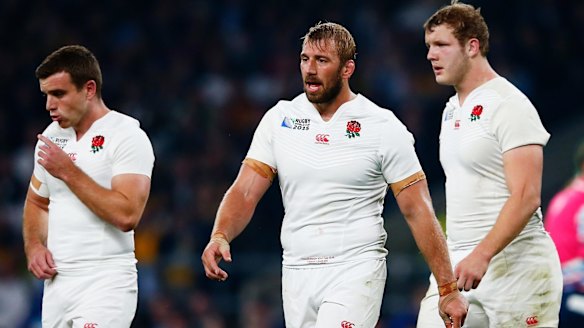 Sent packing: Dejected George Ford, Chris Robshaw and Joe Launchbury of England.