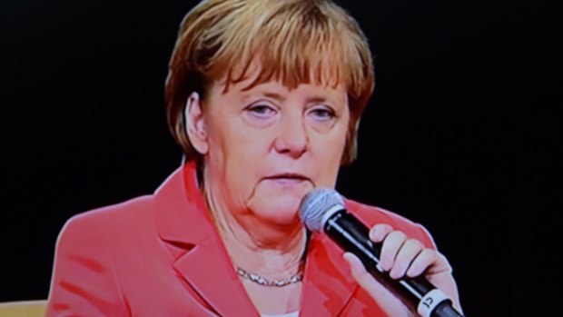 Chancellor Angela Merkel addresses the Lowy Insitute in Sydney on Monday.