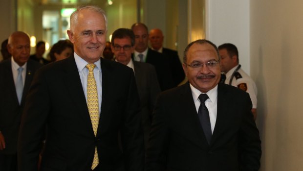 Prime Minister Malcolm Turnbull with PNG Prime Minister Peter O'Neill at Parliament House in Canberra in March.