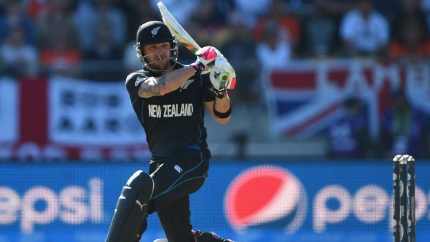 Day out:  Brendon McCullum smashes another boundary.