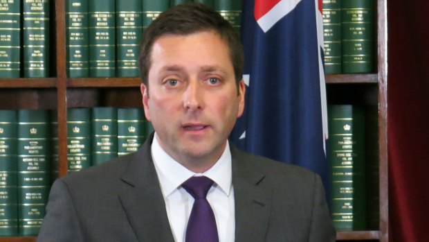 Matthew Guy at his hastily arranged afternoon press conference.