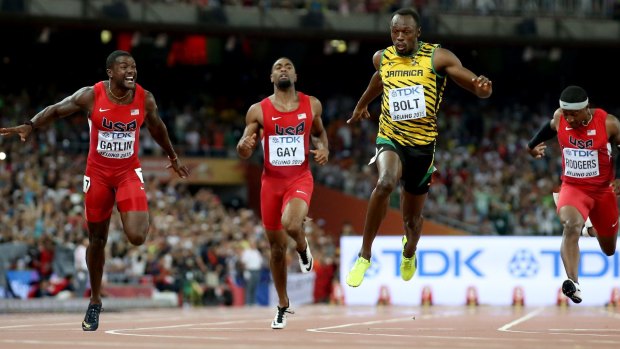 Usain Bolt of Jamaica wins gold in the men's 100 metres final in Beijing on Sunday.