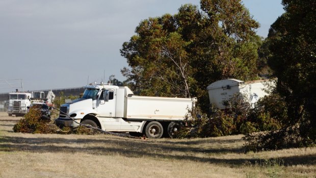 A scene from the fatal collision on Calder Freeway at Taylors Lakes on Thursday.