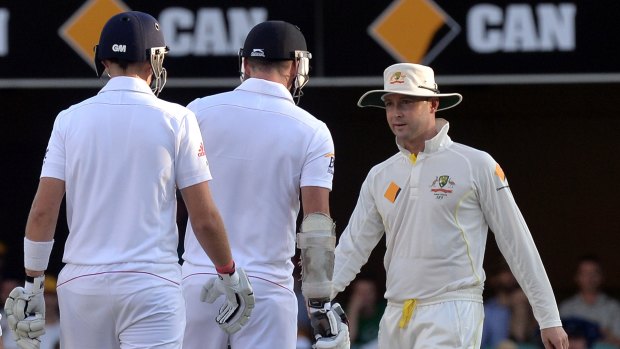 Get ready: Michael Clarke and Jimmy Anderson have a word.