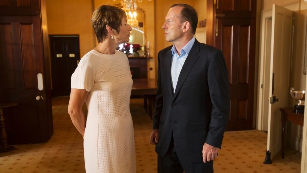 Prime Minister Tony Abbott and his wife Margie at Kirribilli House on New Year's Day.