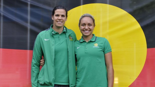 Lydia Williams with fellow Indigenous Matildas and City teammate Kyah Simon.