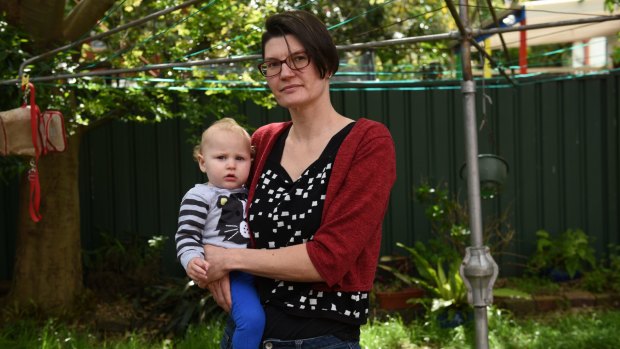 Penny McCall Howard with her son Benji at their new property, after being evicted from their previous home in Dulwich Hill.