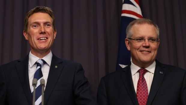 Treasurer Scott Morrison and Social Services Minister Christian Porter on Wednesday.