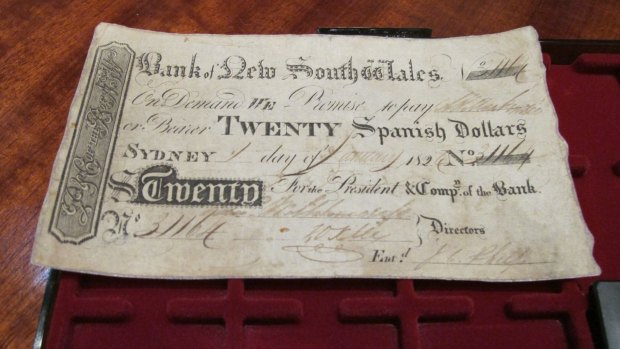 An 1824-edition 20 Spanish Dollar note, worth about $400,000.