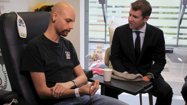 Cancer sufferer Jack Richards having a blood transfusion at the Chris O'Brien Lifehouse.  