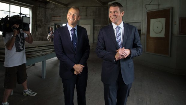 NSW Premier Mike Baird, right, and Planning Minister Rob Stokes at White Bay Power Station.