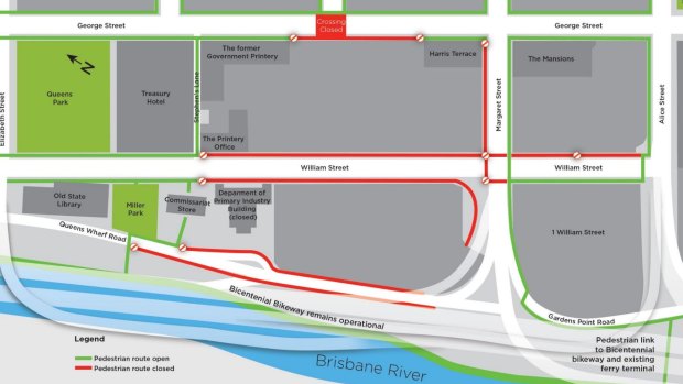 Road and footpath closures in inner-city Brisbane from Sunday, January 1.