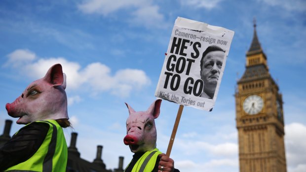 Protesters are calling for David Cameron's resignation following the  Panama Papers revelations.