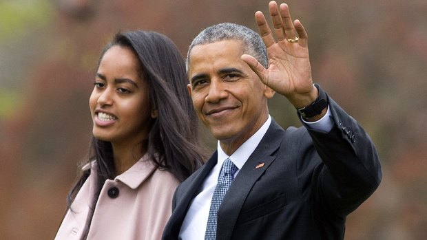 Barack Obama and his daughter Malia at the White House in Washington D.C.