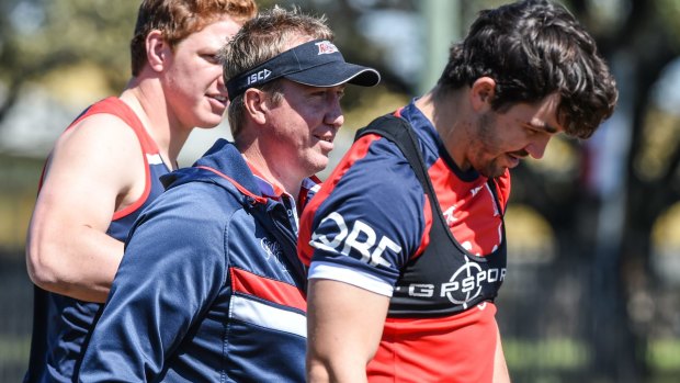 Roosters coach Trent Robinson was all smiles at training on Monday. 