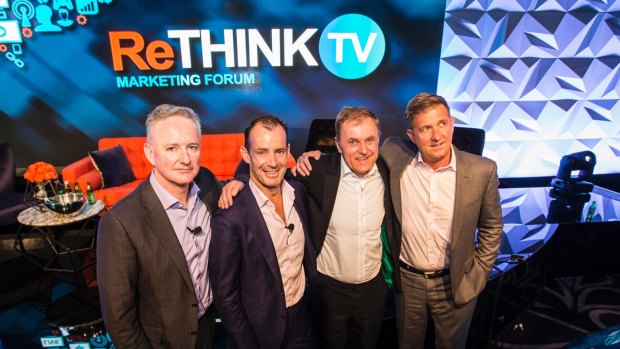 Think TV members (from left) Nine CEO Hugh Marks, Ten CEO Paul Anderson, Foxtel CEO Peter Tonagh and Seven CEO Tim Worner. 