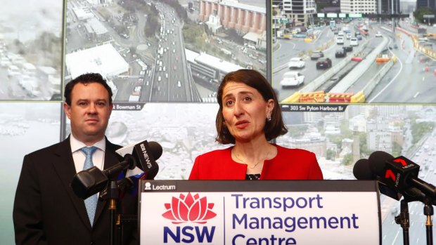 Premier Gladys Berejiklian and WestConnex Minister Stuart Ayres announce the rebate on Monday.