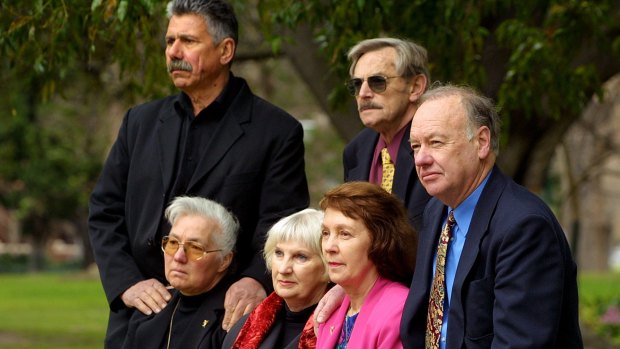 Parents and family of murder victims Elizabeth Membrey, Jane Thurgood-Dove and Mersina Halvagis. From left, Christina and George Halvagis, John and Helen Magill and Roger and Joy Membrey.