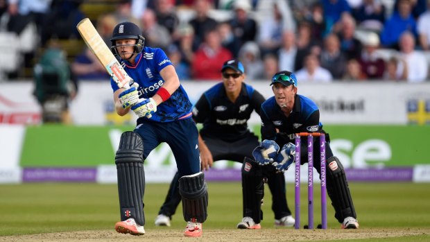 Top billing: England batsman Sam Billings hits out against New Zealand.