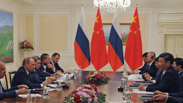 Russian President Vladimir Putin, second left, at the Shanghai Cooperation Organization summit in Tashkent, Uzbekistan.