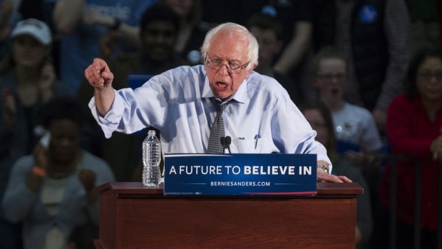 Senator Bernie Sanders, an independent from Vermont and 2016 Democratic presidential candidate, speaks during a campaign rally at Milton High School, Massachusetts, on Monday