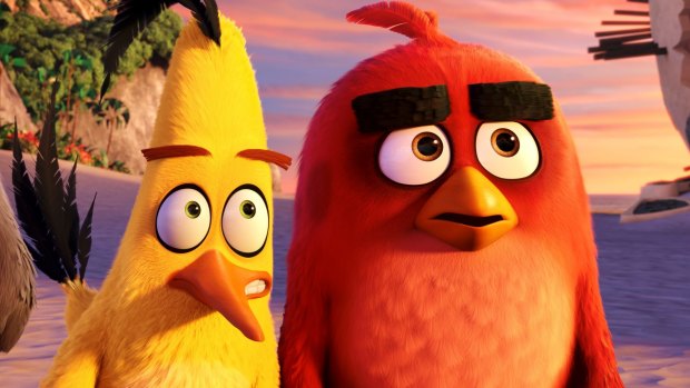 Angry Bird characters Chuck, voiced by Josh Gad (left) and Red, voiced by Jason Sudeikis (right) in a scene from 'The Angry Birds Movie'. 