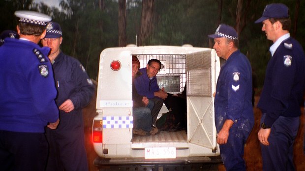 Previous: Bob Brown in police custody at  Goolengook forest near Orbost in Victoria in 1997.