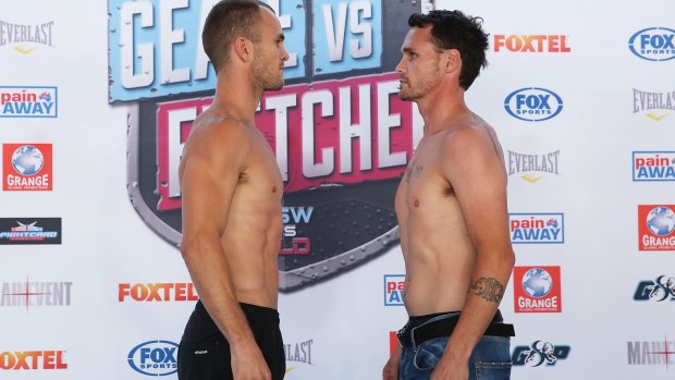 Jarrod Fletcher (left) and Daniel Geale face off during the weigh-in before their fight on Wednesday night at the Hordern Pavilion. 