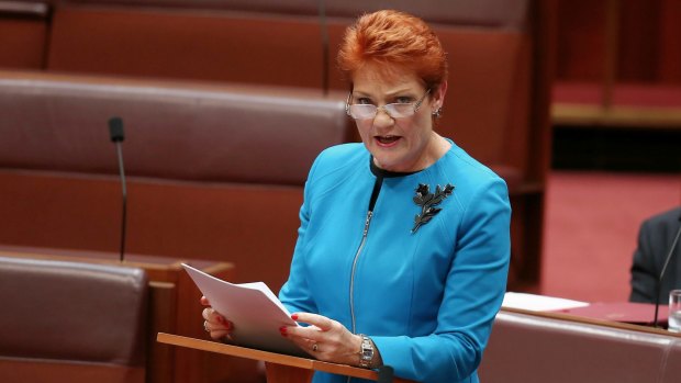 Senator Pauline Hanson delivering her first speech in the Senate on 14 September, 2016.