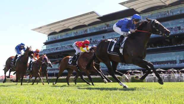 Cruise control: James McDonald and Holler romp home in the Canterbury Stakes.