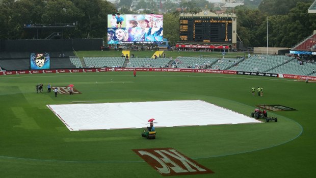 Waterlogged: Rain delayed the start to the BBL clash before it was eventually abandoned.