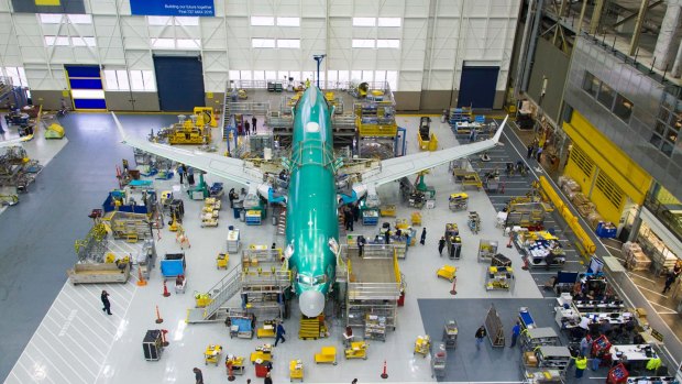 A 737 MAX under construction at Boeing's Renton factory.