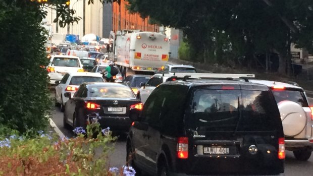 Traffic banks up on the southern approach to the Sydney Harbour Bridge following an accident on Wednesday morning.