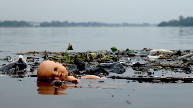 Pollution floats in Guanabara Bay, site of sailing events for the Rio 2016 Olympic Games.