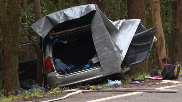 Fatal: The silver Toyota Corolla in which three people died on the Central Coast. 