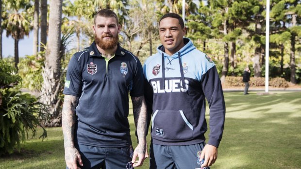 Tropical paradise: Josh Dugan and Tyson Frizell enjoy the sun in the comfortable surroundings of the Blues’ camp at Coffs Harbour.

