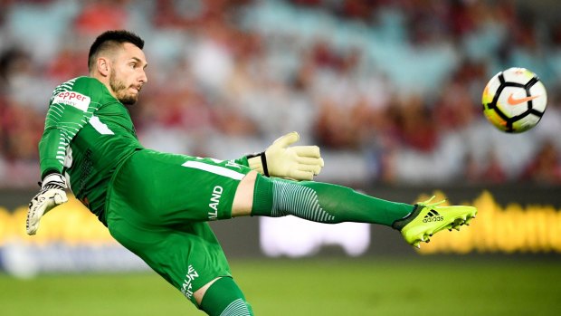 Not happy: Vedran Janjetovic of the Wanderers clears the ball on Friday.