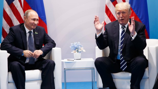 President Donald Trump speaks during a meeting with Russian President Vladimir Putin at the G20 on Friday.