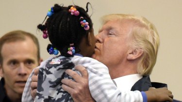 President Trump during his meet with victims of Hurricane Harvey.