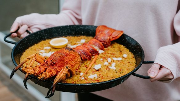 Valencian-style paella with rock lobster.