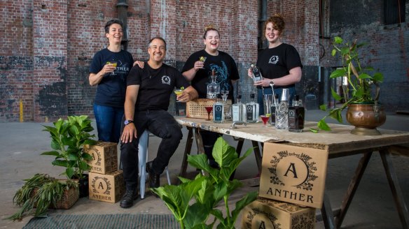 Co-distillers Dervilla McGowan and Sebastain Reaburn with their team at their mill-turned-distillery.