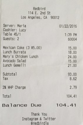 Receipt for lunch with Tim Minchin.