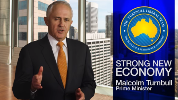Prime Minister Malcolm Turnbull appears in a Coalition TV ad.